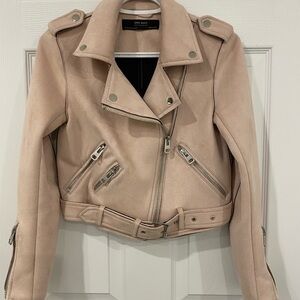 Zara Light Pink Women's Faux Leather Suede Biker Jacket XS